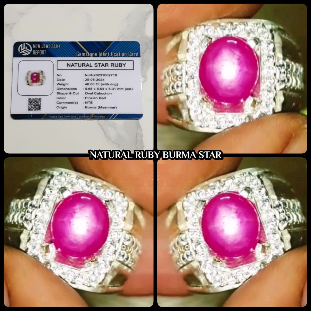 natural ruby delima star myanmar + ( ring perak asli )