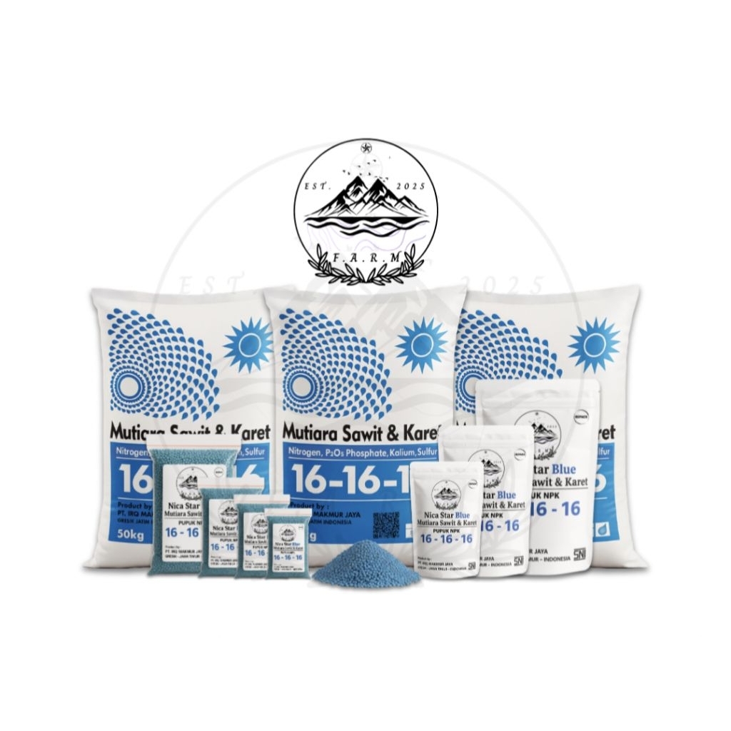 NICA STAR BLUE PUPUK NPK 16-16-16 MUTIARA SAWIT & KARET REPACK 1 Kg