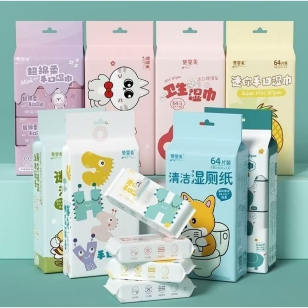 Tisu Basah Mini/Tisu Basah Travel Karakter/Tisu Basah Mini Lucu