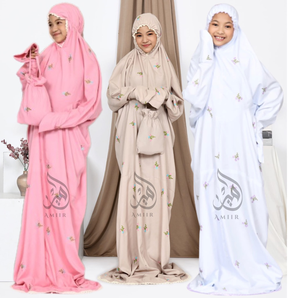 AMIIR Mukena Terusan Anak SD/SMP Remaja Bordir bunga buket