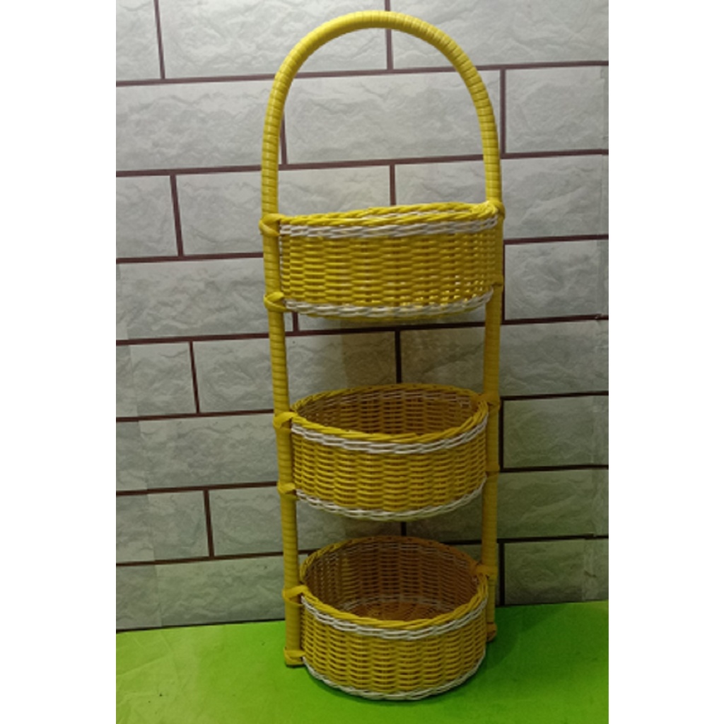 FREE packing KERANJANG ROTAN 3 susun penyimpanan bumbu dapur Rak Serbaguna Keranjang Rotan Tempat Bu