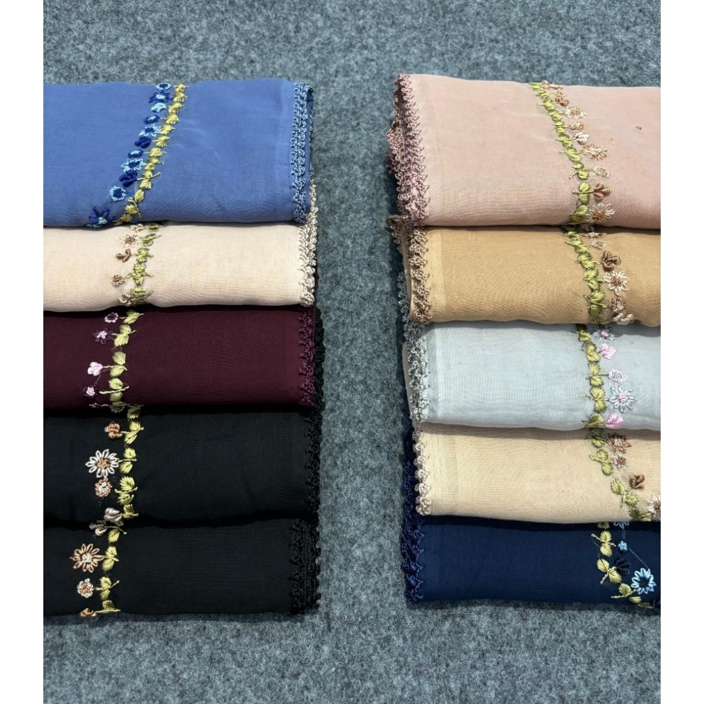 Hijab Paris kode sienna premium super sulam mix Swarovski tasel