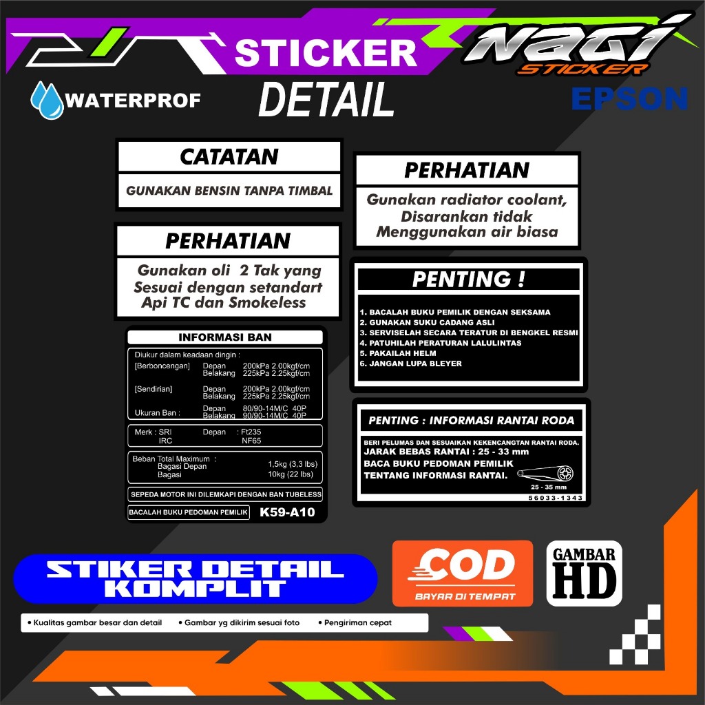 Stiker Warning Motor / Stiker Informasi & Detail – Label Peringatan Universal Aksesoris Kendaraan Pr