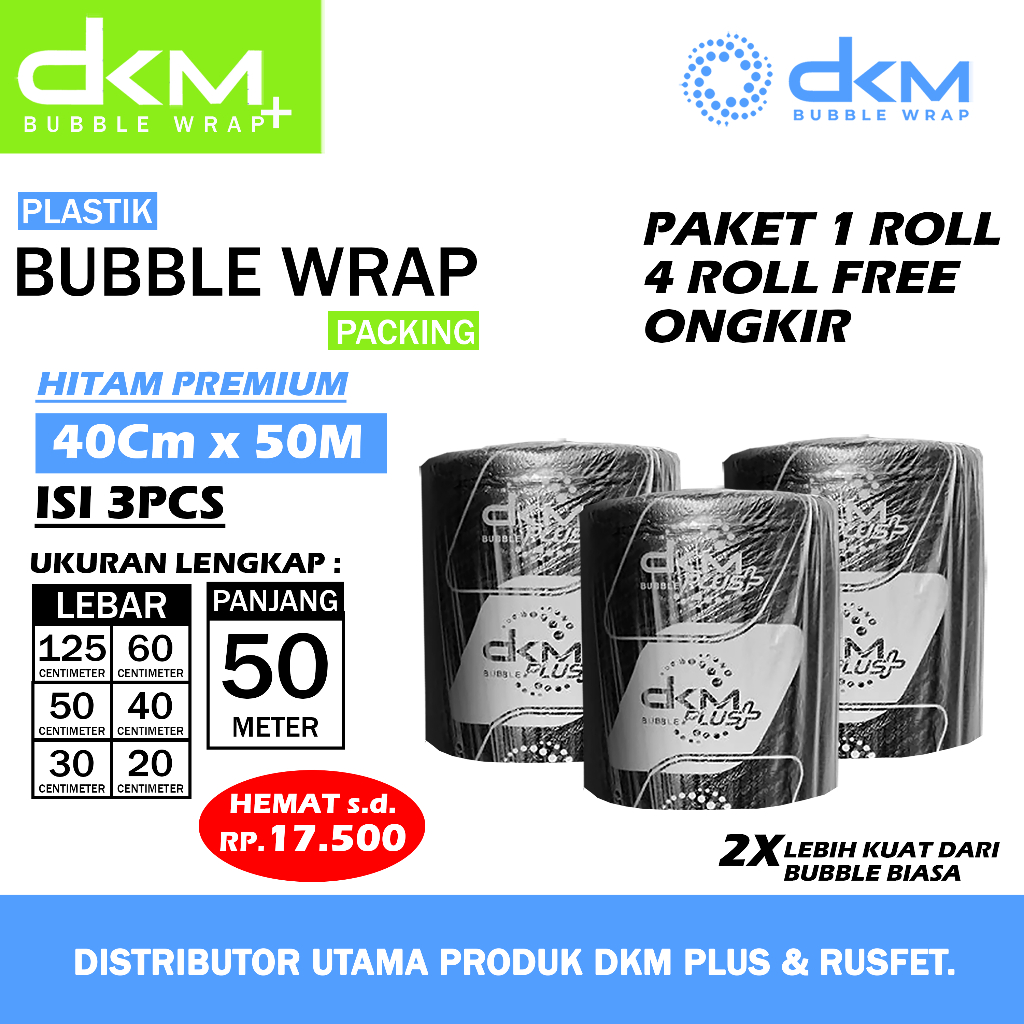 

Bubble Wrap DKM Plus Premium Quality Paket 1 Roll Hitam Premium Termurah Plastik Bubblewrap Packing Online Shop Per Roll 40cm x 50m