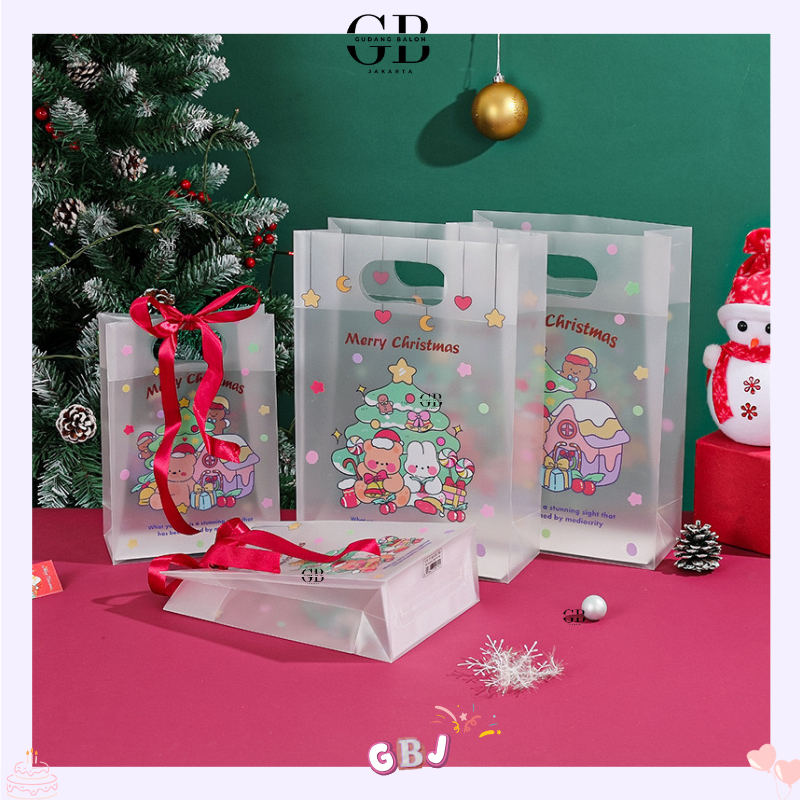 

GBJ - Paper Bag Natal Transparan Doff Motif Bear / Goodie Bag Christmas