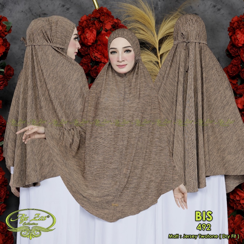 Hijab Bergo Tali Tanpa Pet Bahan Jersey Two Tone Kode BIS Jumbo Syar'i By AJEZAS