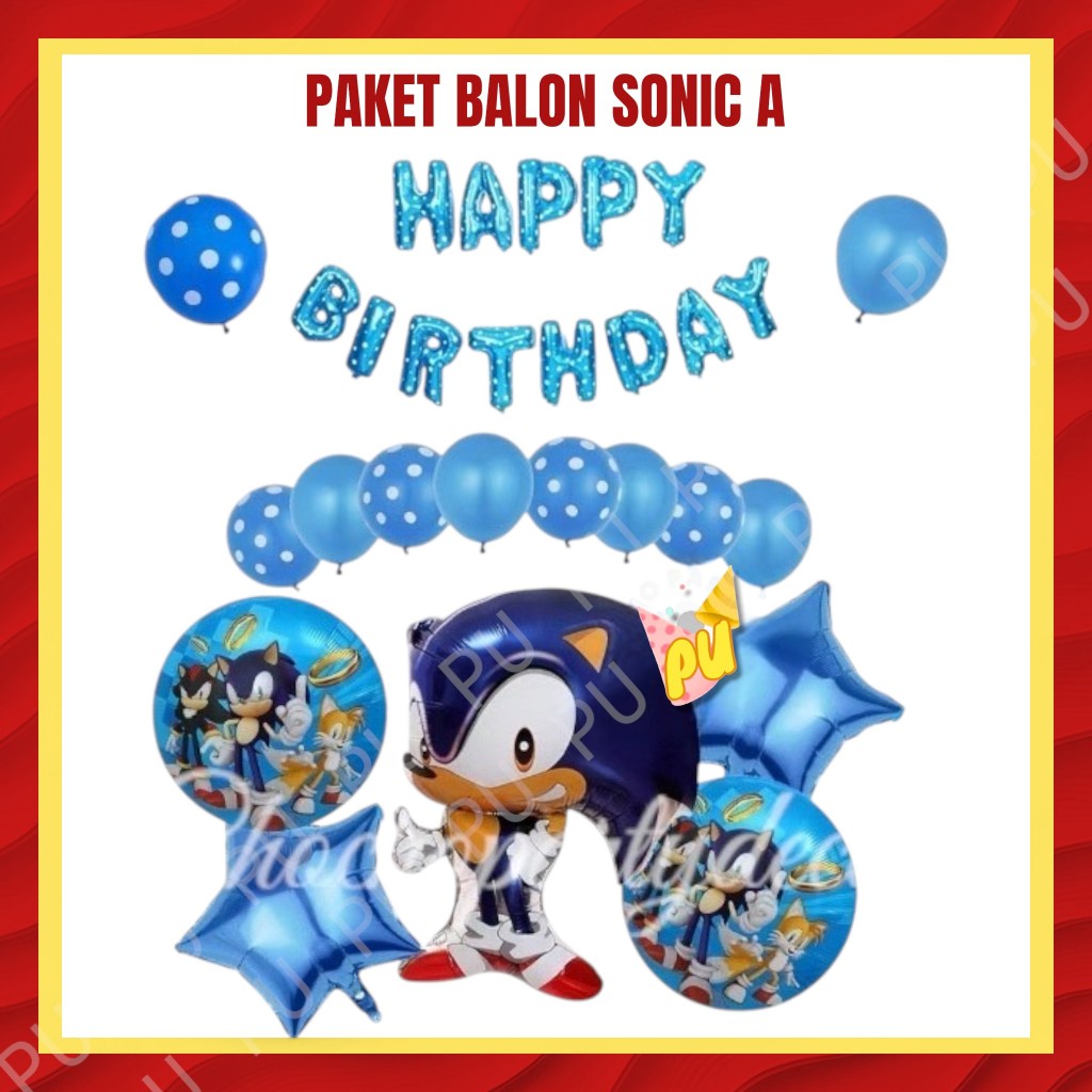 Paket Balon SONIC THE HEDGEHOG A / Dekorasi Ulang Tahun Super Sonic