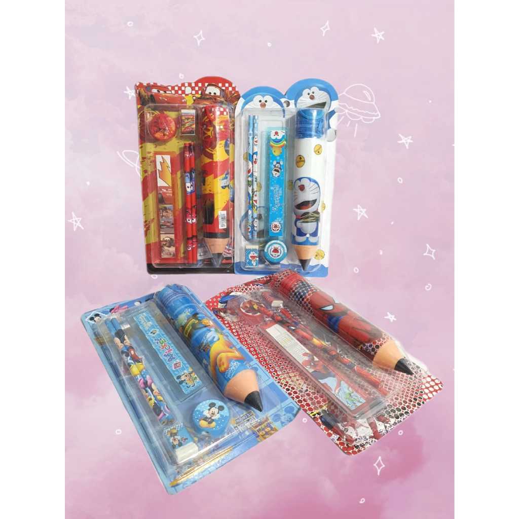 

6 in1 Pensil Set Alat Tulis Anak Lucu / Study Set Penghapus Untuk Tempat Pensil Buku Tulis