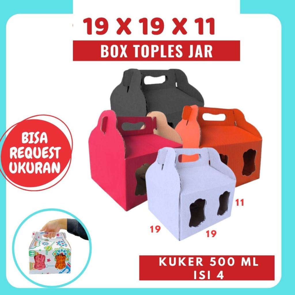 

Box 19x19x11 Jinjing (KUKER TOPLES JAR 500ml Isi 4) Gable Box Kardus Kue Kering / Idul Fitri Hampers