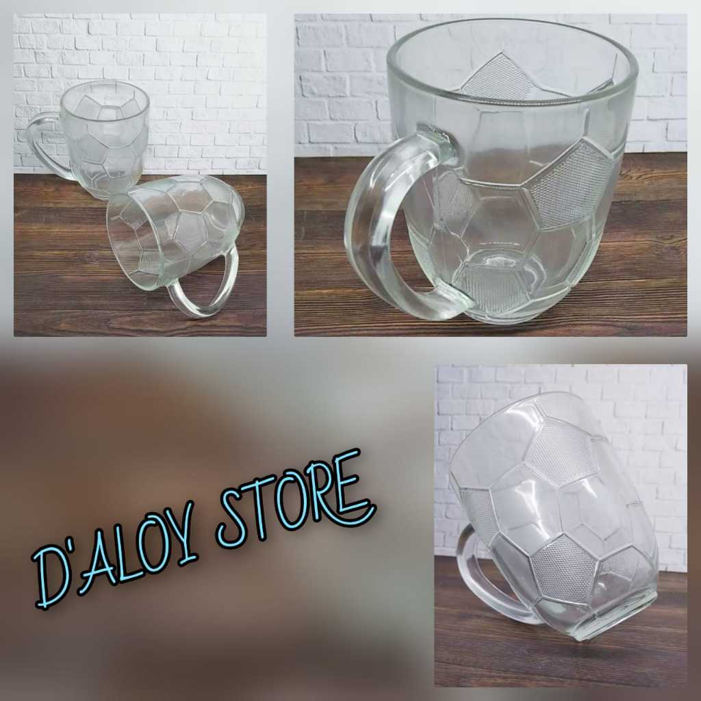 Gelas Cangkir Kaca Motif BOLA Gelas Kopi Gagang Motif Bola/ Gelas Isi 6pcs