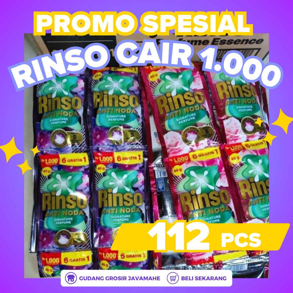 PROMO 1 DUS  RINSO CAIR Kemasan 1000 isi 112 Sachet (16 Renceng) Anti Noda Signature Parfum