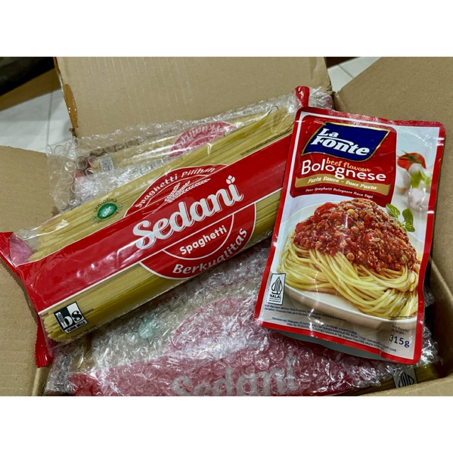 

1PCS Sedani 1KG + 1PCS SAUS Beef Bolognese Lafonte 315gr | Paket Hemat 1Spageti + 1Saus Bolognese | Paket Bundling Spageti + Saus