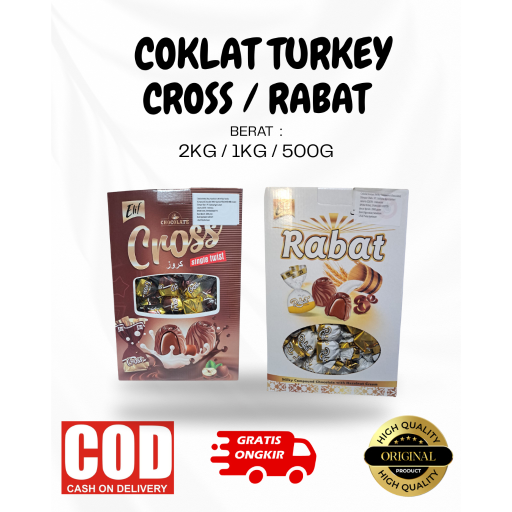 

Coklat Turkey Cross Rabat/ Coklat Compound / Truffles / Oleh oleh haji dan umroh /ukuran 500g 1kg 2kg