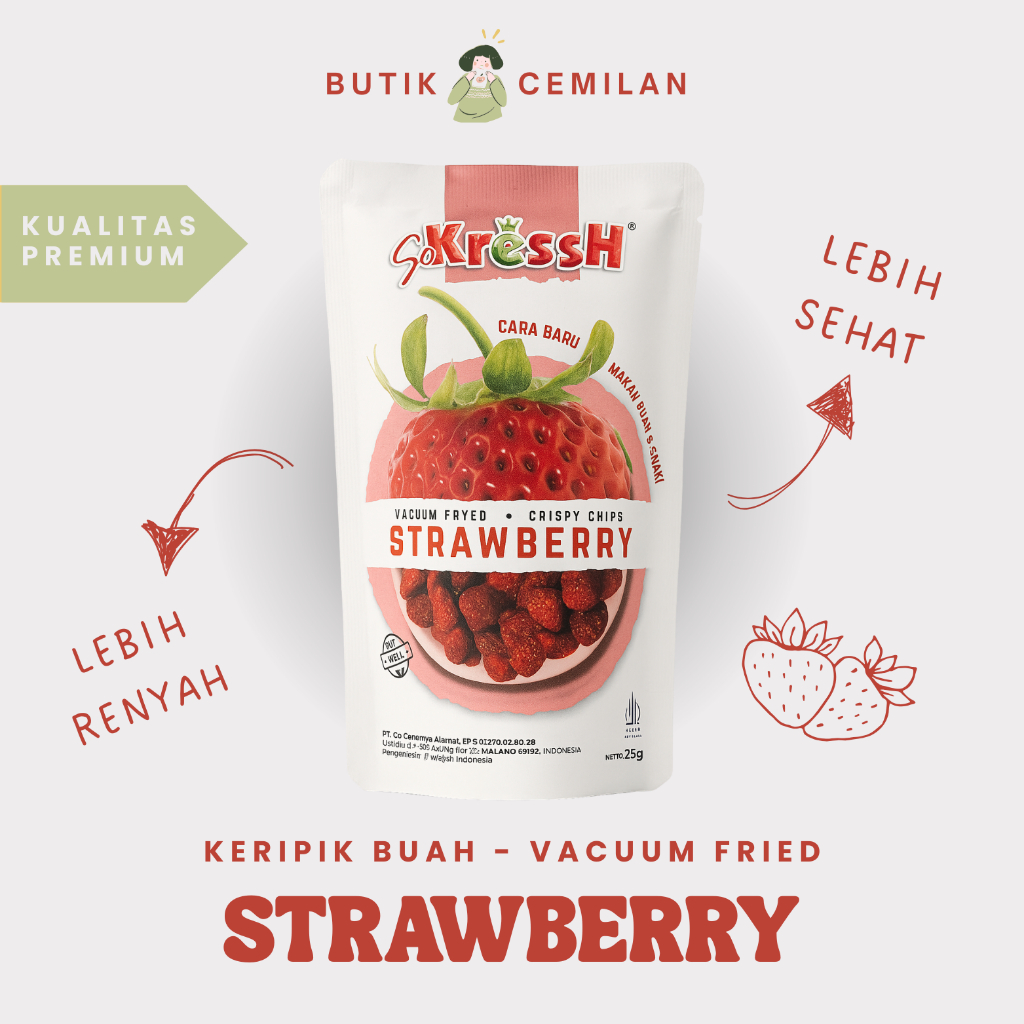 

Keripik Buah Strawberry Sokressh 20gr – Snack Sehat Renyah Manis Asam Segar Khas Malang