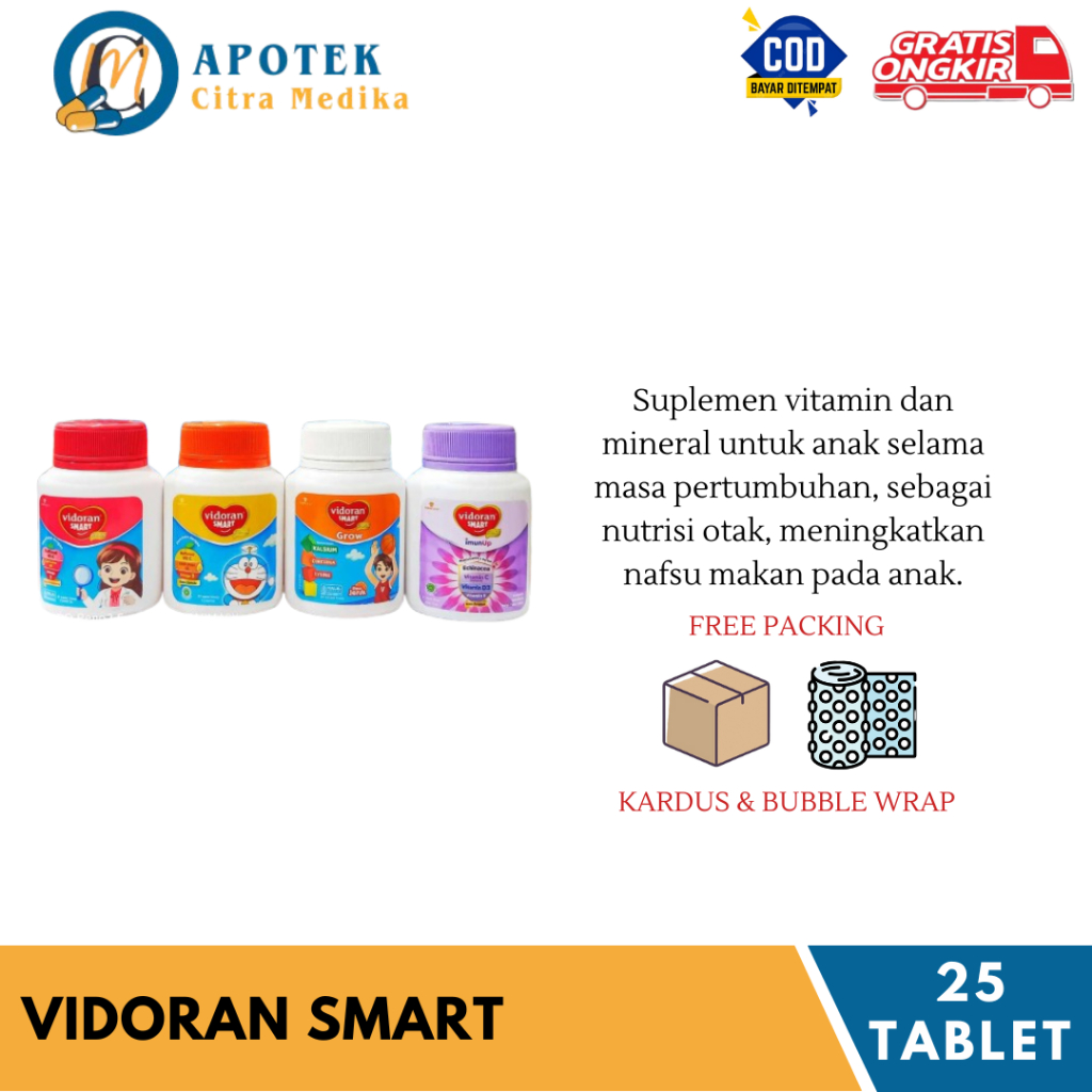 VIDORAN SMART TABLET HISAP (1 BOTOL ISI 25 BUTIR) - SUPLEMEN NAFSU MAKAN DAN IMUN TUBUH UNTUK ANAK