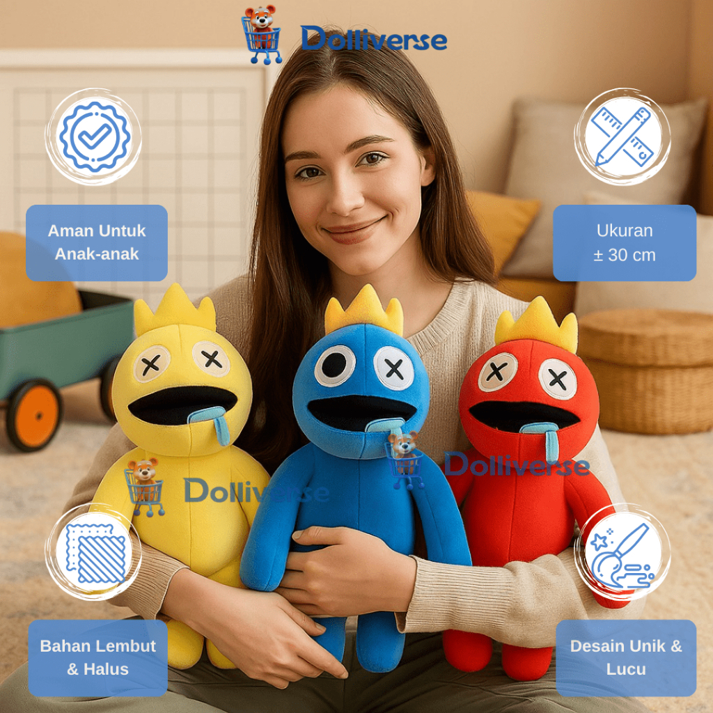 Dolliverse Boneka ROBLOX BIRU Size 30cm/ Boneka Roblox Rainbow Friend/ Boneka Rainbow Roblox Terbaru