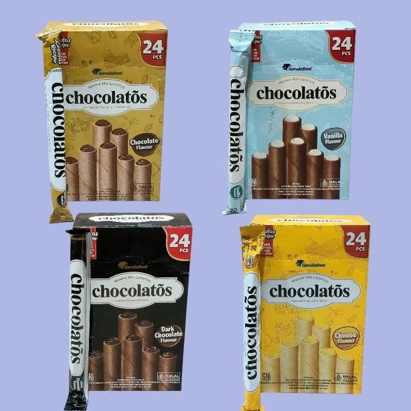 

Garudafood Chocolatos Wafer Roll Stik Grande1 Box Isi 24 pcs Snack Grosir