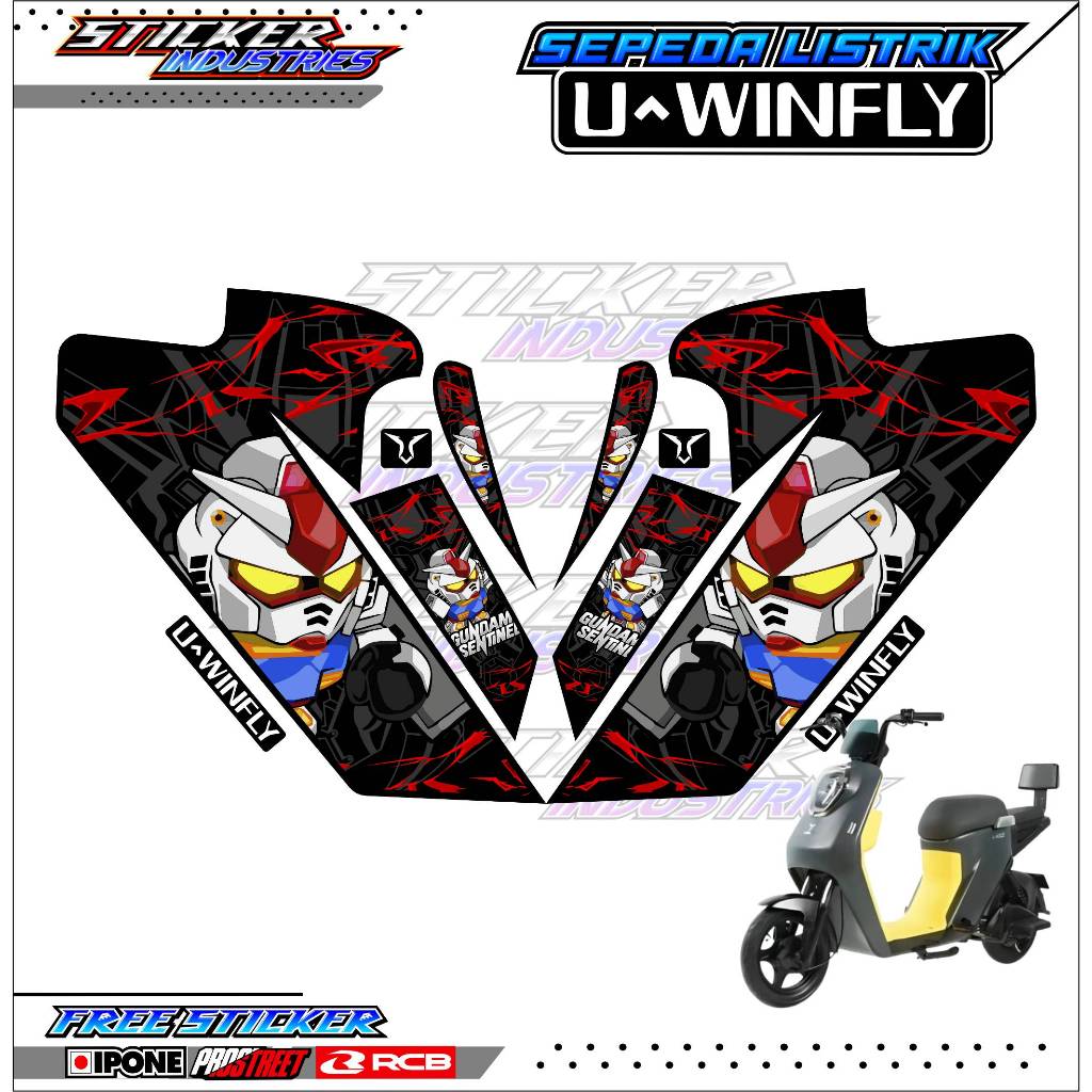 STRIPING VARIASI SEPEDA LISTRIK UWINFLY - GUNDAM EDITION / STICKER LIST VARIASI SEPEDA LISTRIK UWINF