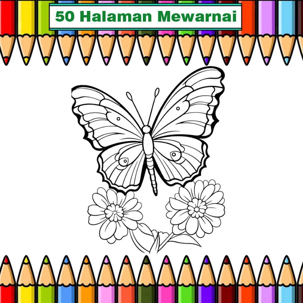 

50 Kertas mewarnai Kupu kupu dll ukuran A5 untuk Anak TK / PAUD / SD Lembar belajar mewarnai