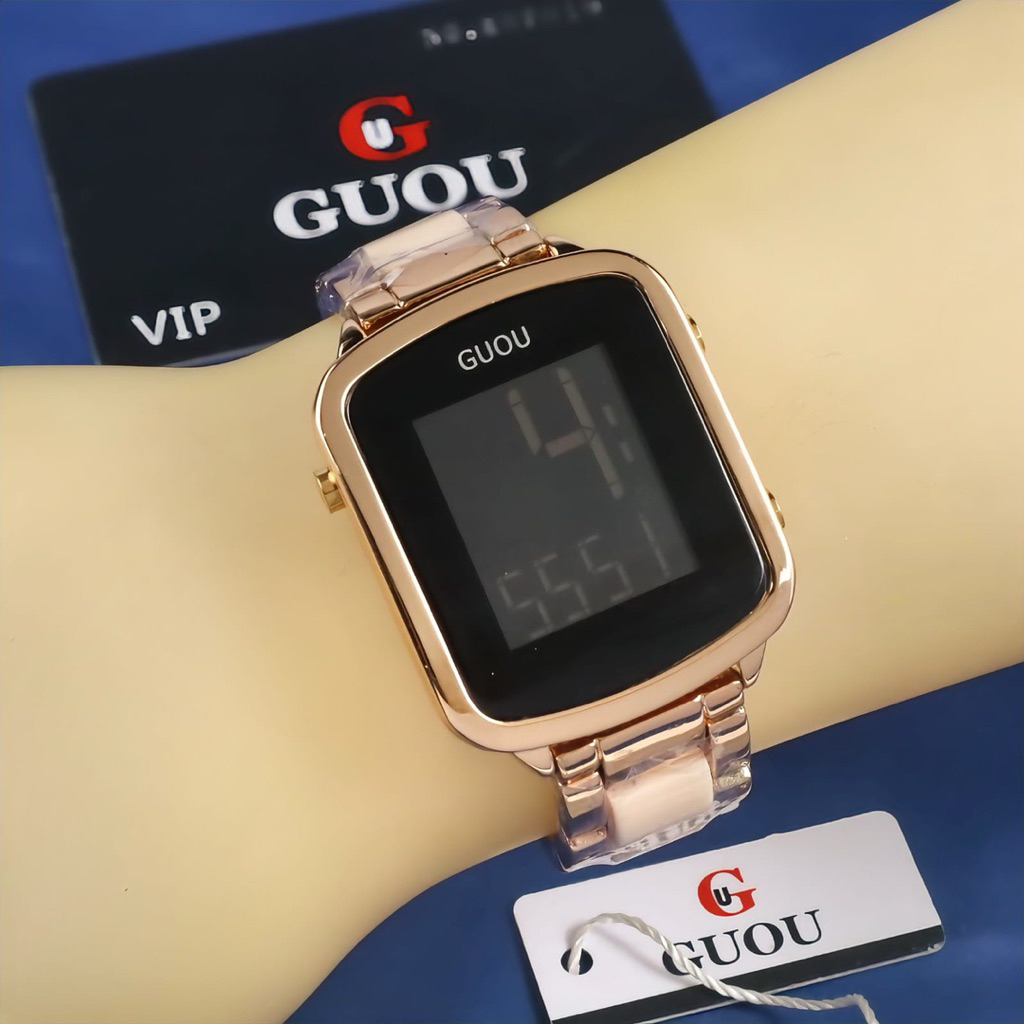 [ GuouTimepieces_Id ] Free Set Import - Jam Tangan Wanita Guou Mesin Digital Tali Rantai Mika Terbar