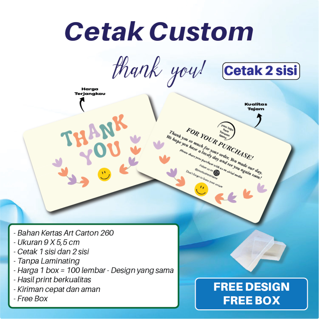 

Kartu Thank You Card Bisnis Usaha 1 Box Isi 100 Pcs Free Design Custom Cetak Kartu Ucapan Design