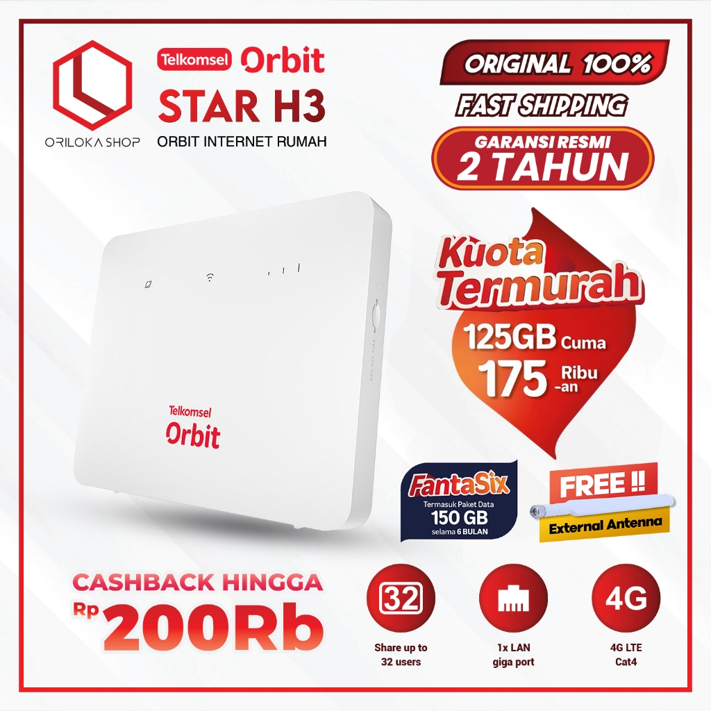 Telkomsel Orbit Star H2 / H3 Huawei B320/B313  | Modem Router Wifi | FREE 150GB | Internet Rumah