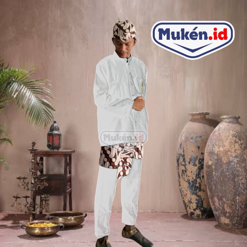 [PACKING DUS] Baju Adat Basofi Putih adat Jawa Cak baju adat Jawa timur Beskap baju karnaval