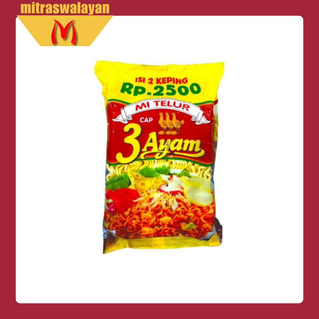 

Mi Telur Cap 3 Ayam 1 Bungkus isi 2 Keping @110 gr
