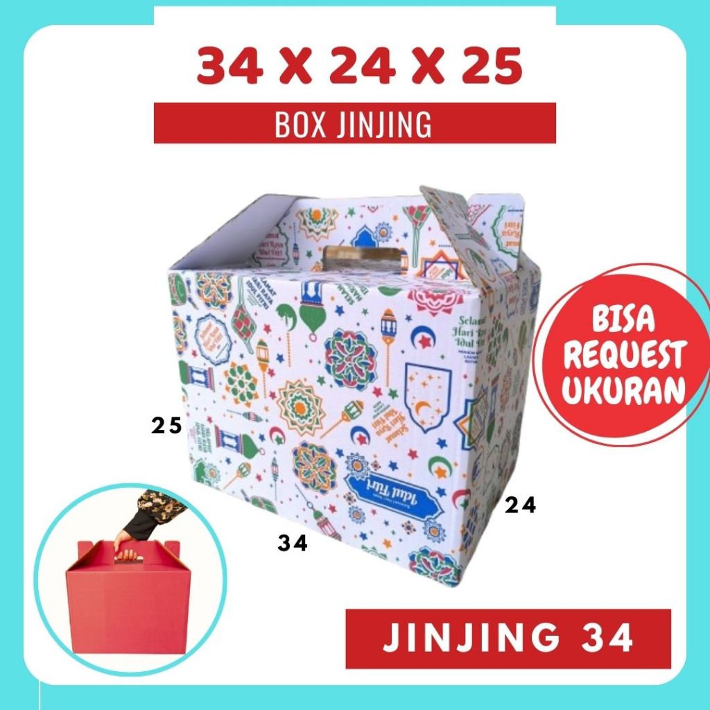 

Kardus Jinjing 34x24x25 Gable Box Dus Parcel Packing Buah Hampers Kemasan Idul fitri