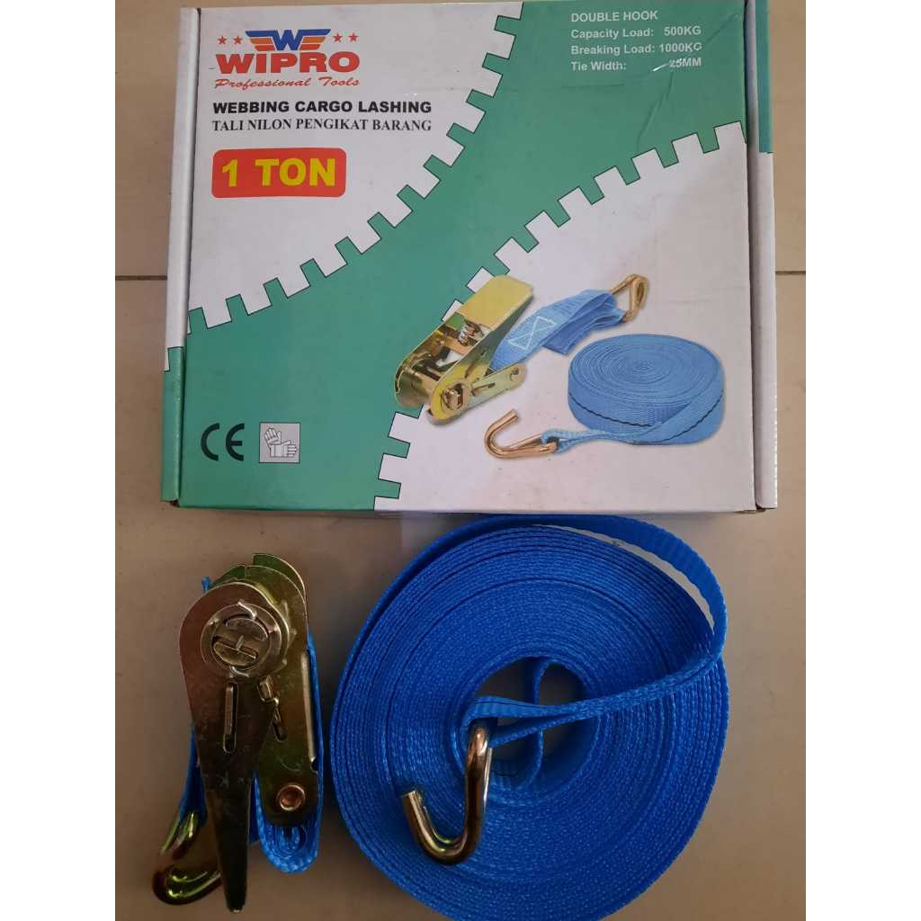 WIPRO TREK BELT / TALI PENGIKAT BARANG 1"x10 meterx1TON / RACHET TIE DOWN / IKAT TALI BARANG