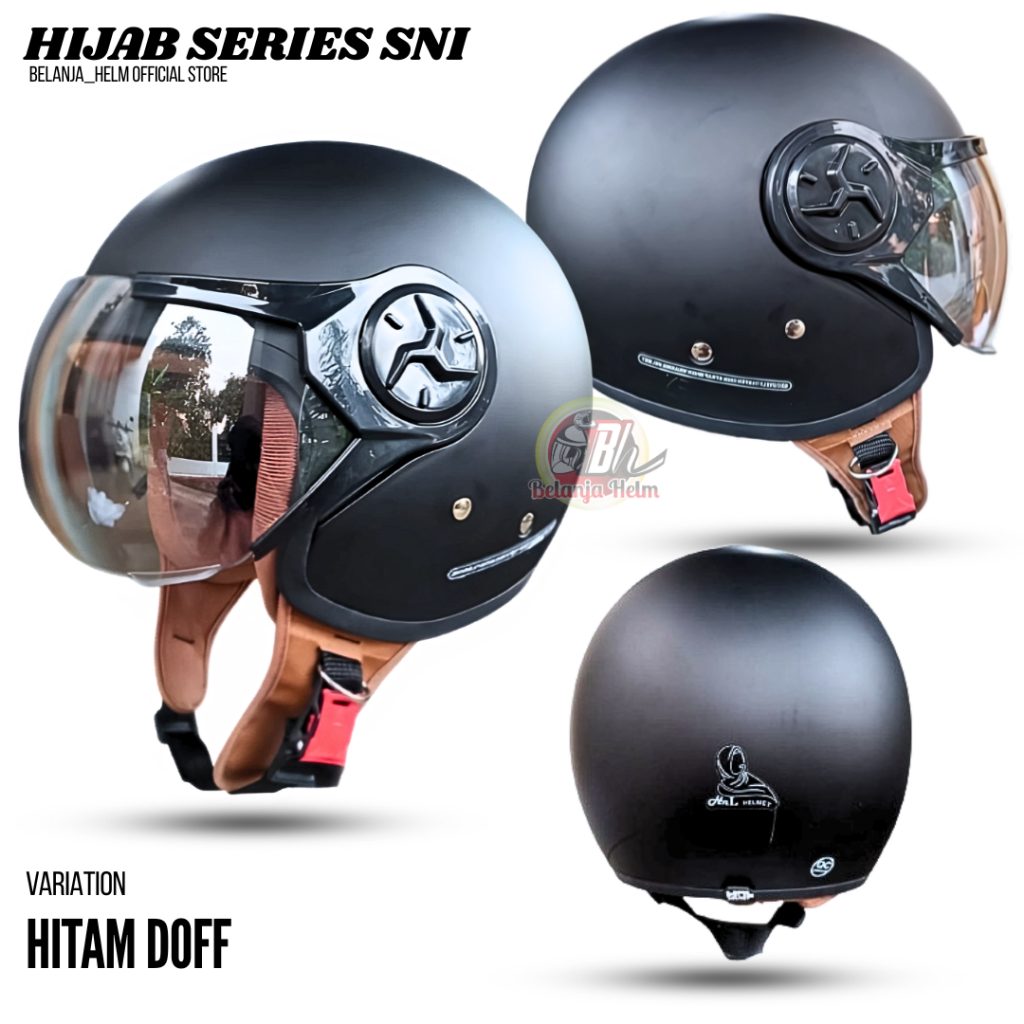 Helm Cargloss Hijab Retro Helm Half Face ( Black doff )