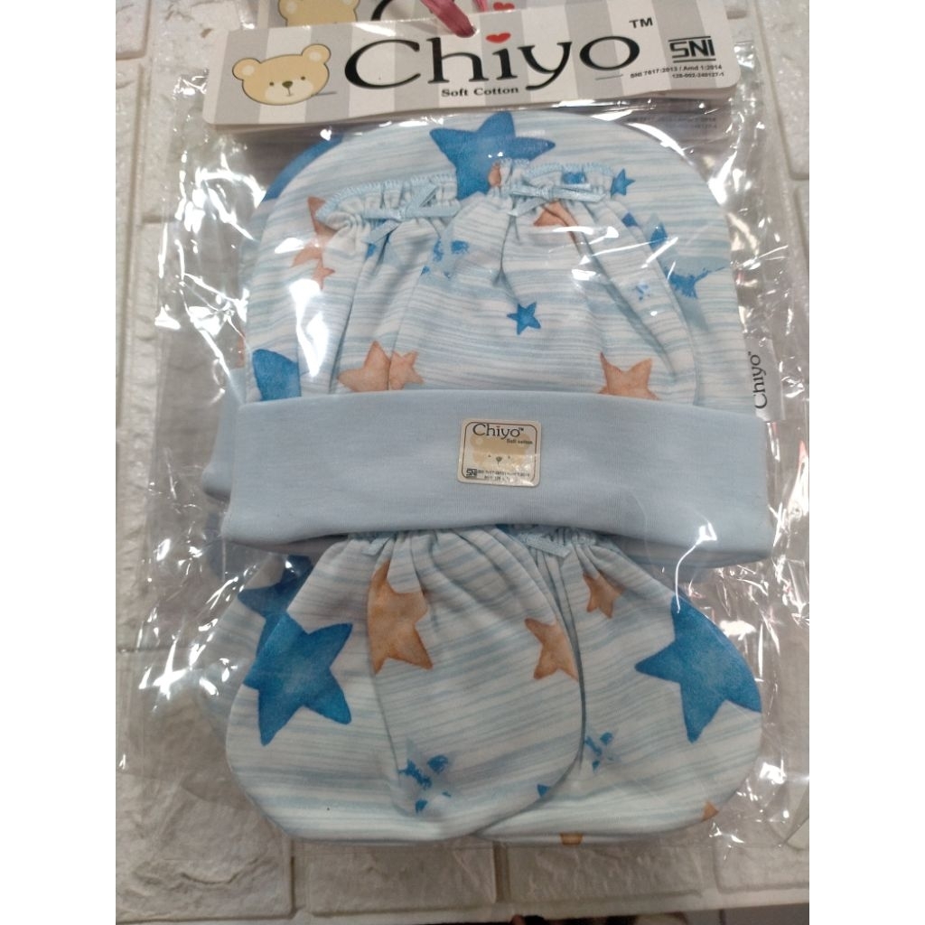 Topi Set Chiyo | Topi Set Baby Chiyo | Topi Ser Sarung Tangan Kaki Chiyo | Topi Sepaket Sarung Tanga