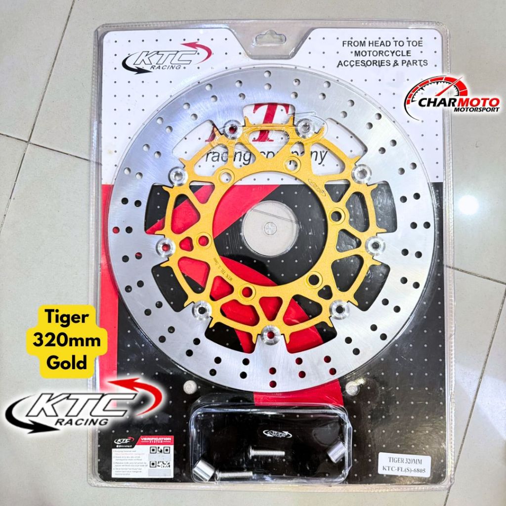 Discbrake Disc Piringan Cakram Depan Tiger Revo KTC 320mm Gold Kuning Emas PNP Breket CNC Floating