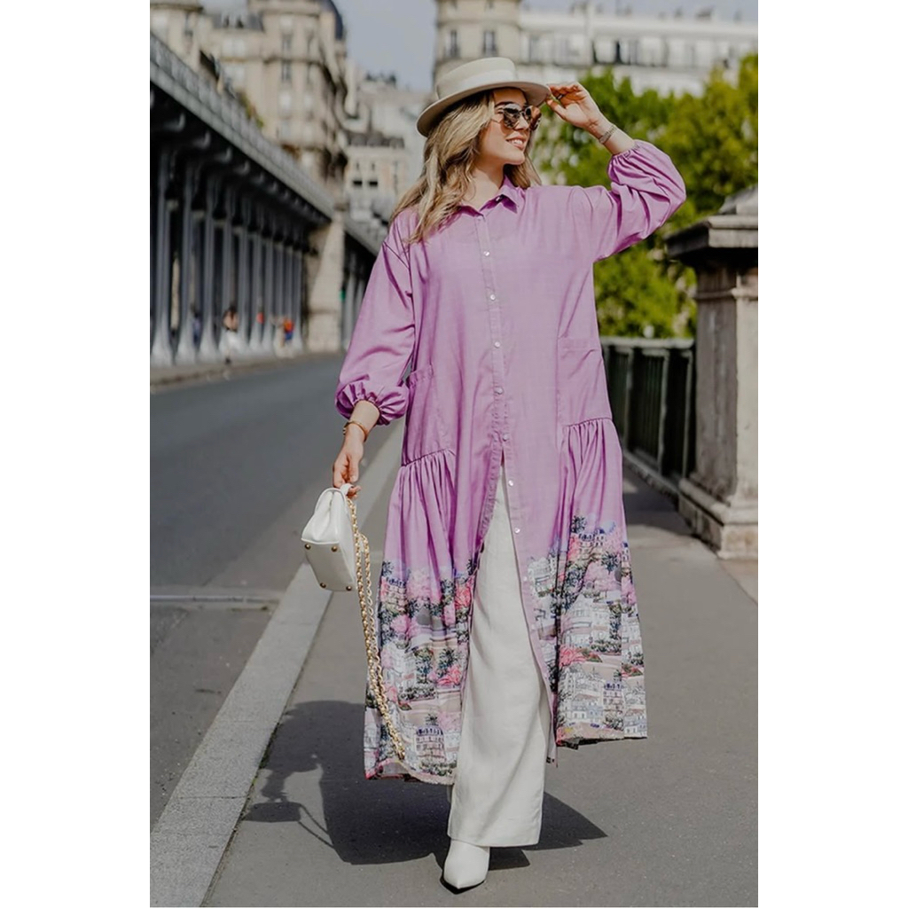 Benang Jarum Tie Dye Emily in Paris Chain Shirt Dress