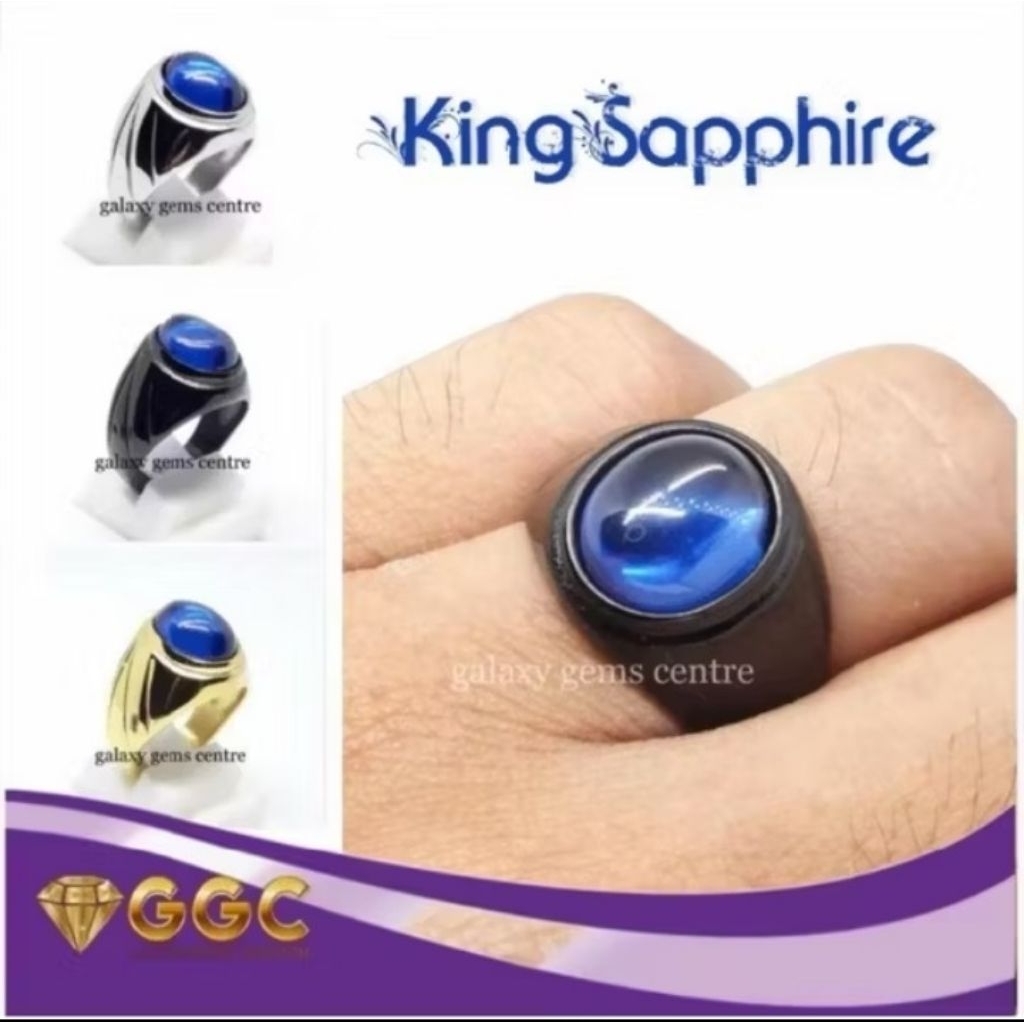 Cincin Batu Biru King Safir / Blue King Safir Blue safir Ring minimalis original