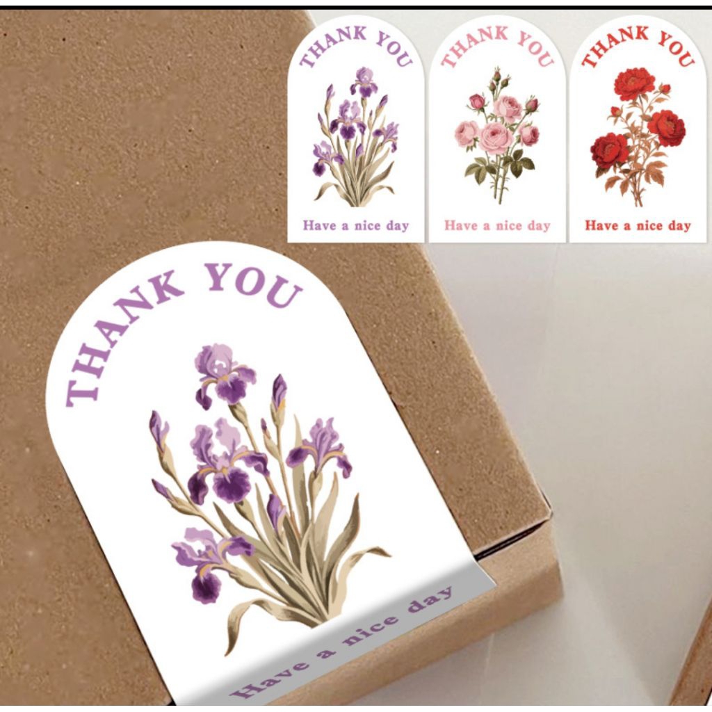 

25 Pcs - Stiker Segel Label THANK YOU HAVE A NICE DAY Motif Bunga