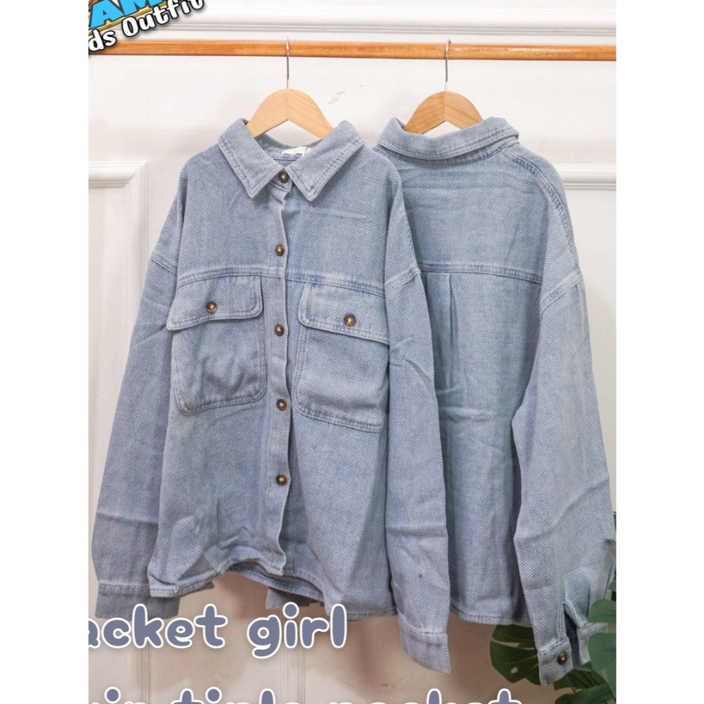 jaket anak | jaket jeans anak perempuan | Jacket girl twin tiple pocket Ball 350-49