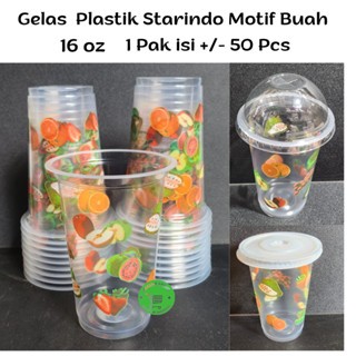 Gelas Ice Tea Buah 16oz l Cup Es Tea Teh Manis Merek Starindo Isi 50 Pcs