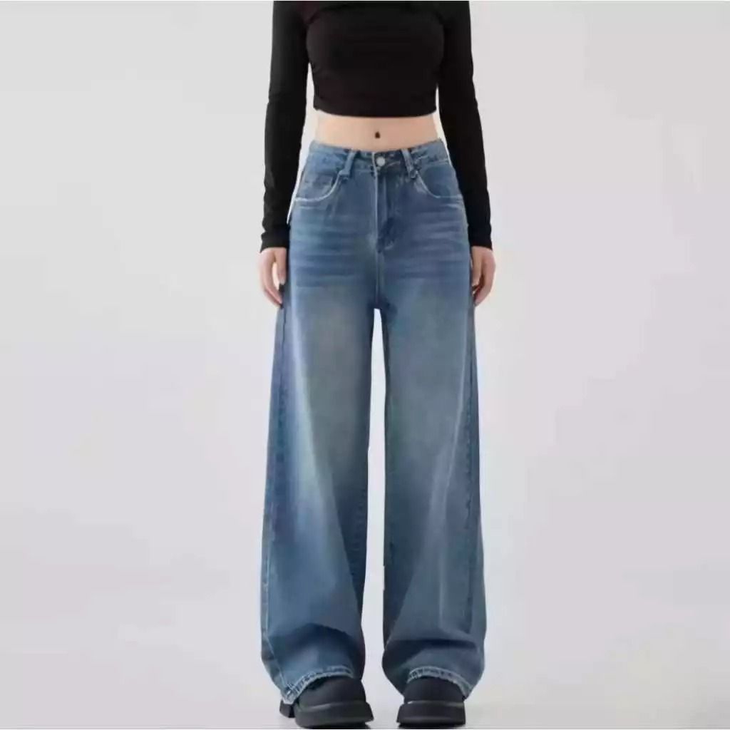 Celana Jeans Wanita Gombrong Korean Style/Jeans Wisker Gombrong