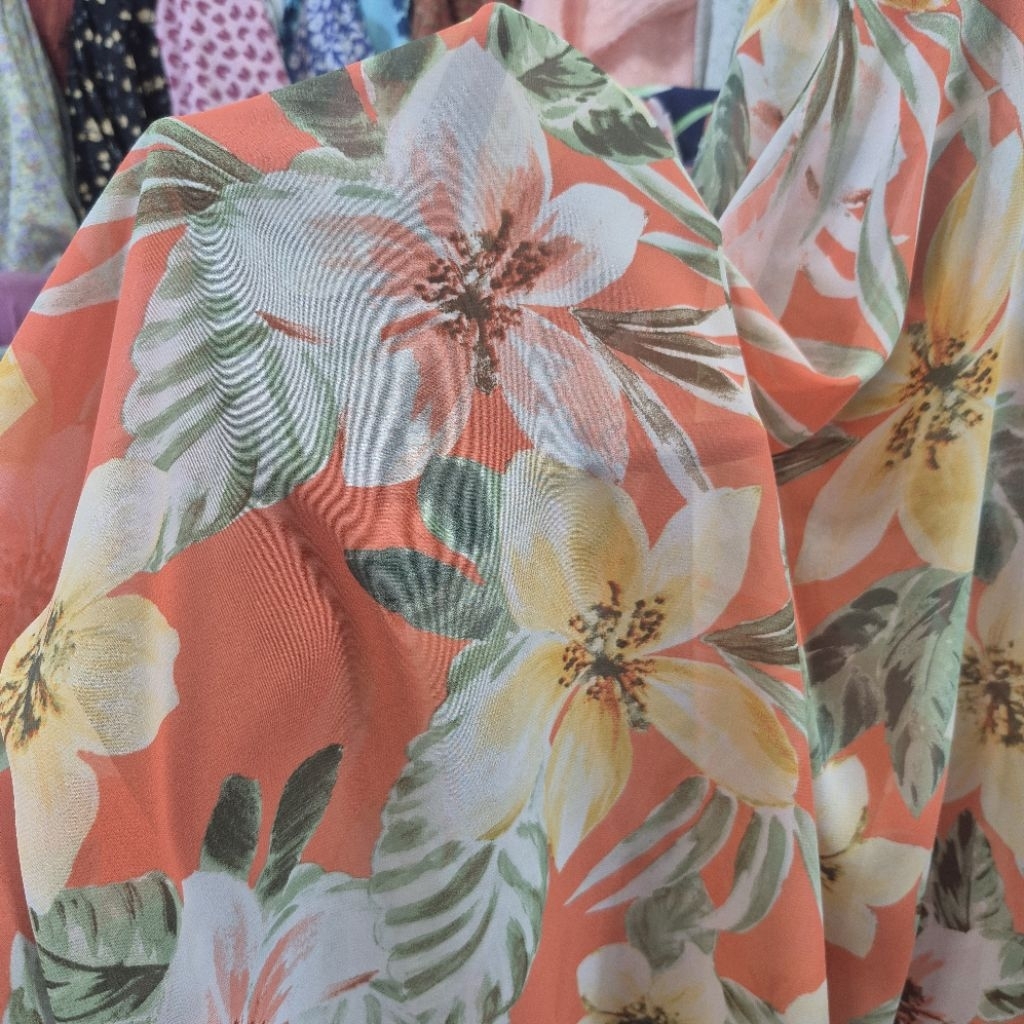 KAIN SIFON CERUTY PREMIUM MOTIF BUNGA BESAR SISA GARMENT - KAIN SIFON MOTIF KEMBANG BESAR - BAHAN KA