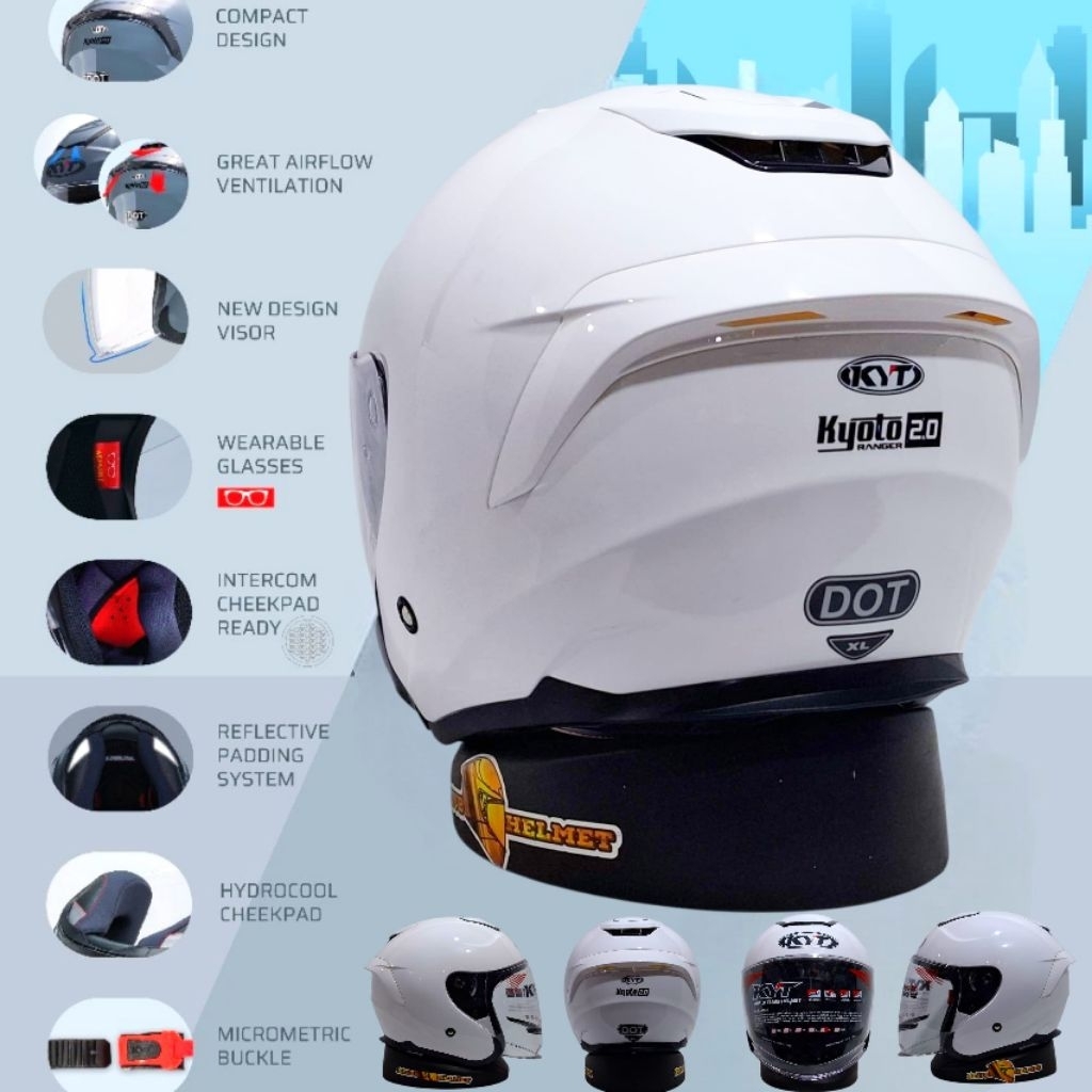Helm KYT Kyoto R white paket ganteng original KYT