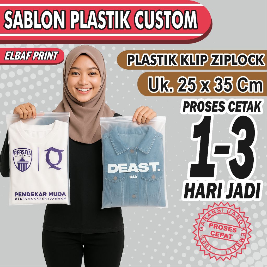 Plastik Sablon Custom Klip Ziplock Besar 25x35cm FREE DESIGN
