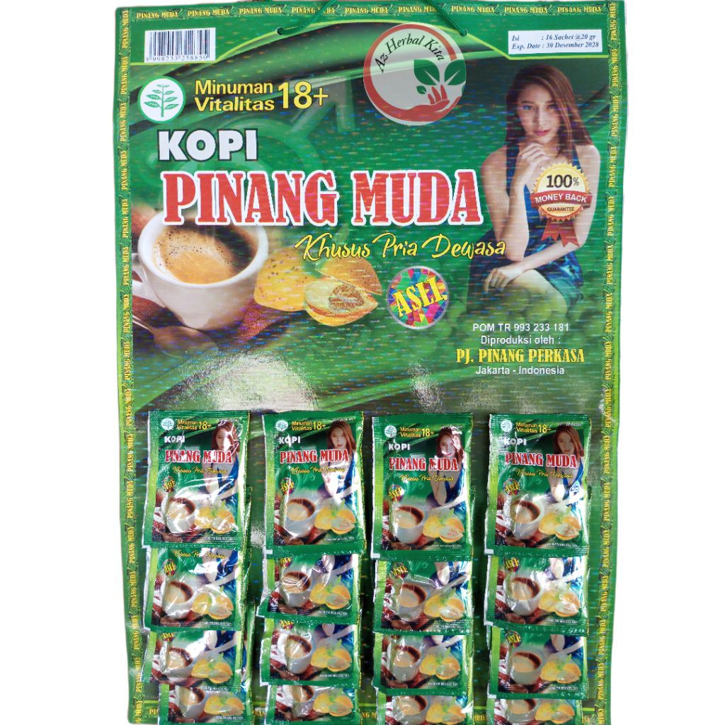 

kopi pinang muda untuk pria 16 saset 1 papan asli