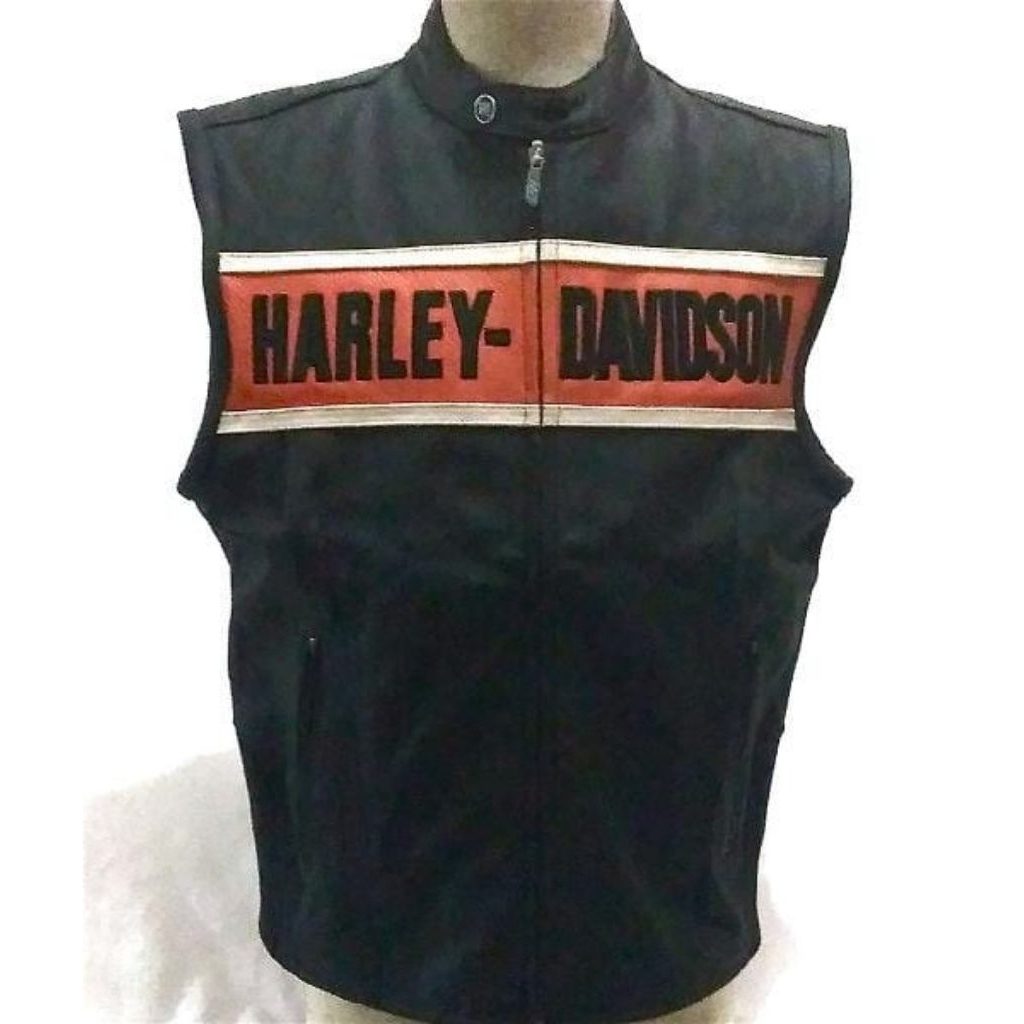 rompi kulit Harley Davidson vest kulit, rompi bikers