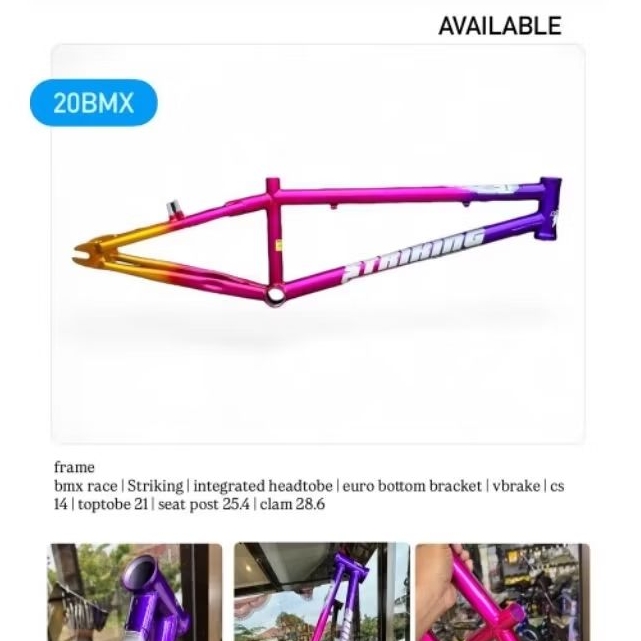 Frame BMX 20 inch Race Toptobe 21 Integrated dengan Chain Stay 14 Drop Out 10mm Axle dan Material St