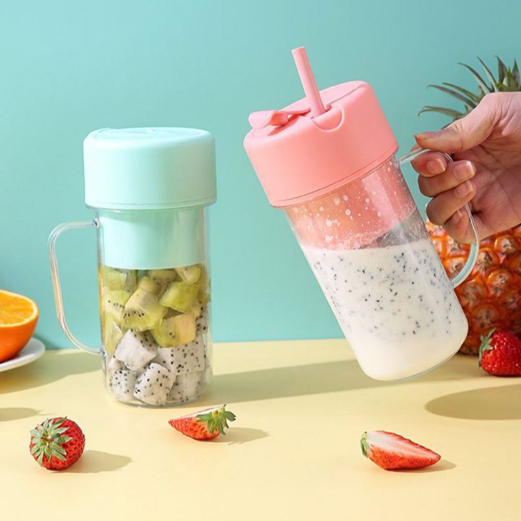 Blender Portable Gelas Belender Mini Mixer Jus Elektrik Baterai Travelling Rechargeable FREE Sedotan