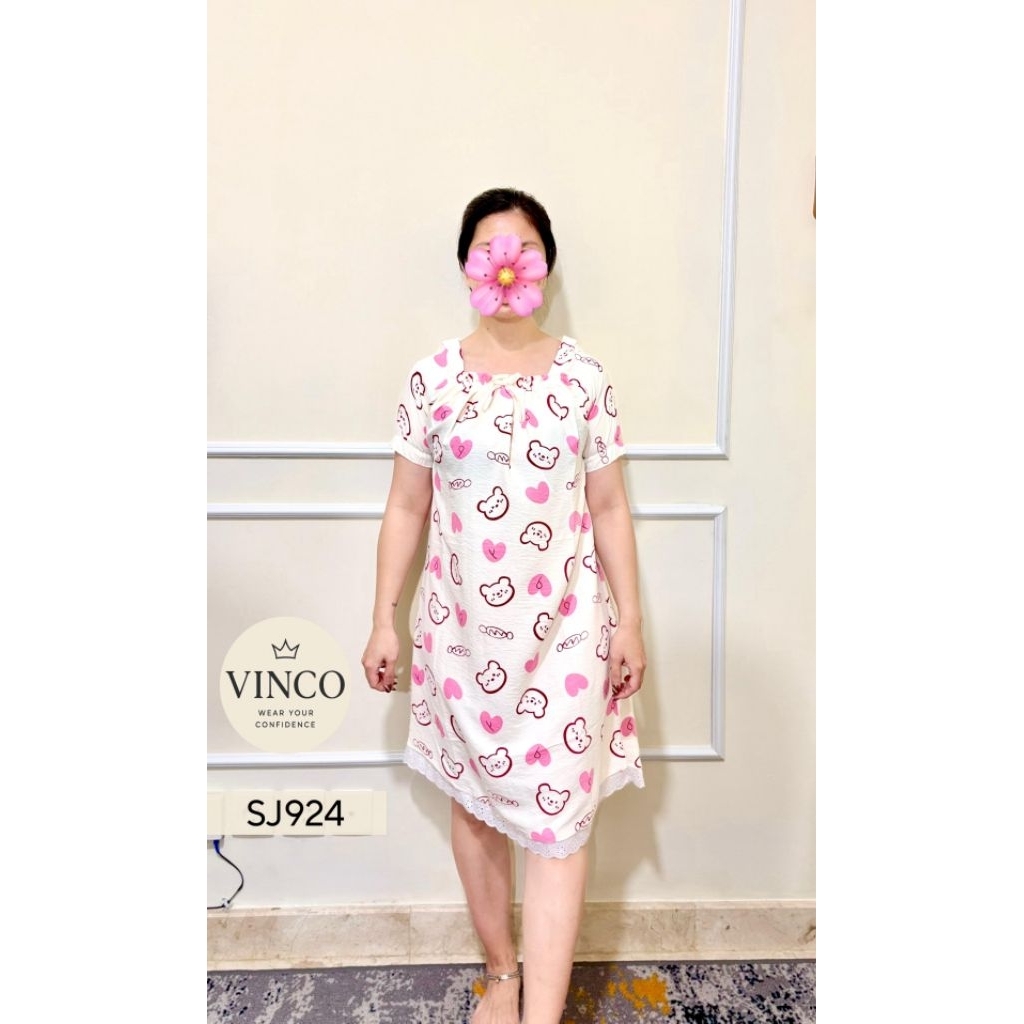 SJ924 || Baju Tidur Piyama Daster Dress Lengan Pendek Wanita Cantik Motif Bear Lucu Musim Panas Kore