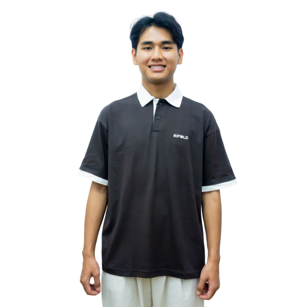 RIFOLD Polo TonePop Brown Earth – Twotone Polo Shirt Oversized Coffee Kasual Pria