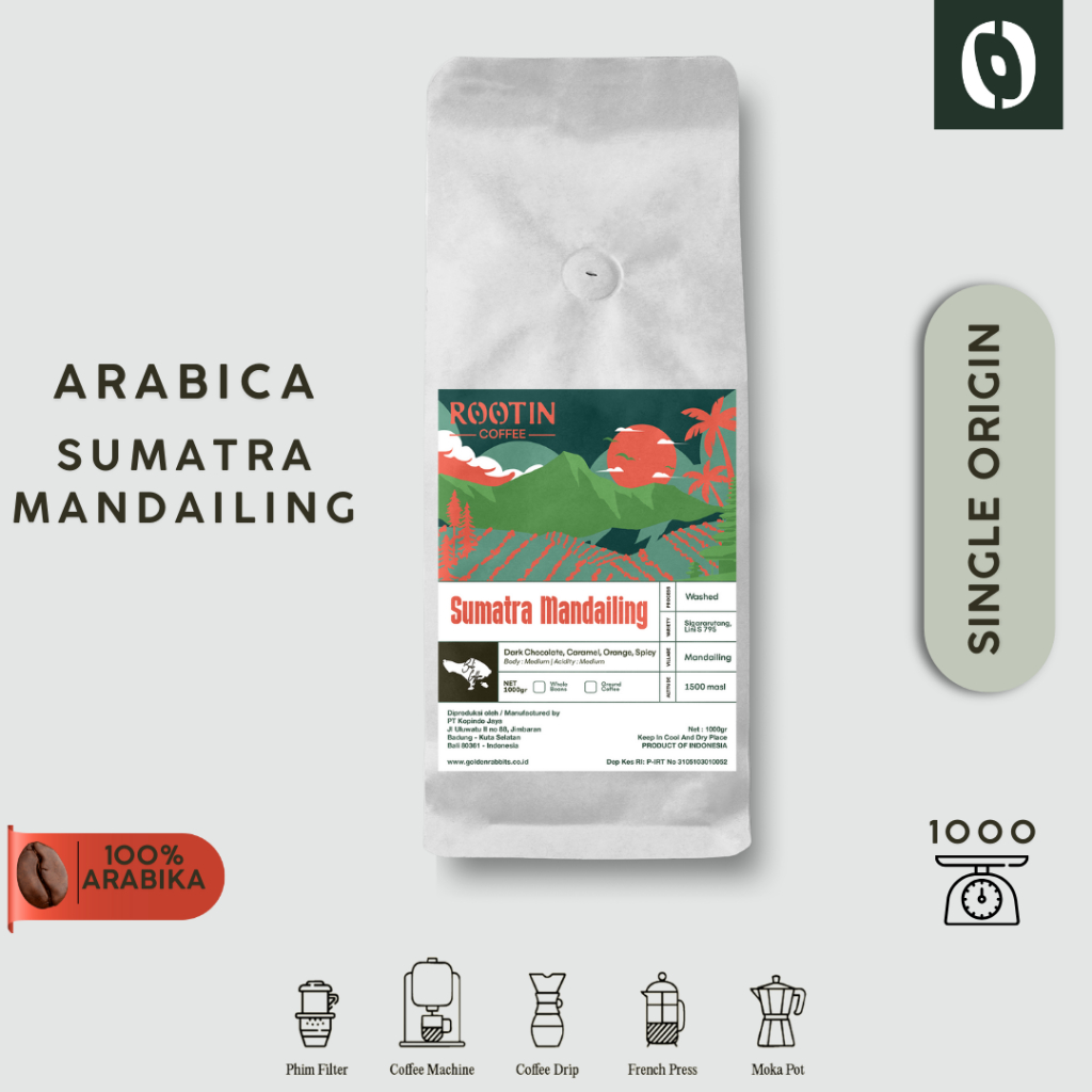 

Rootin Coffee Sumatra Mandailing Single Origin Arabika Roasted Beans Biji dan Bubuk Kopi / 1kg