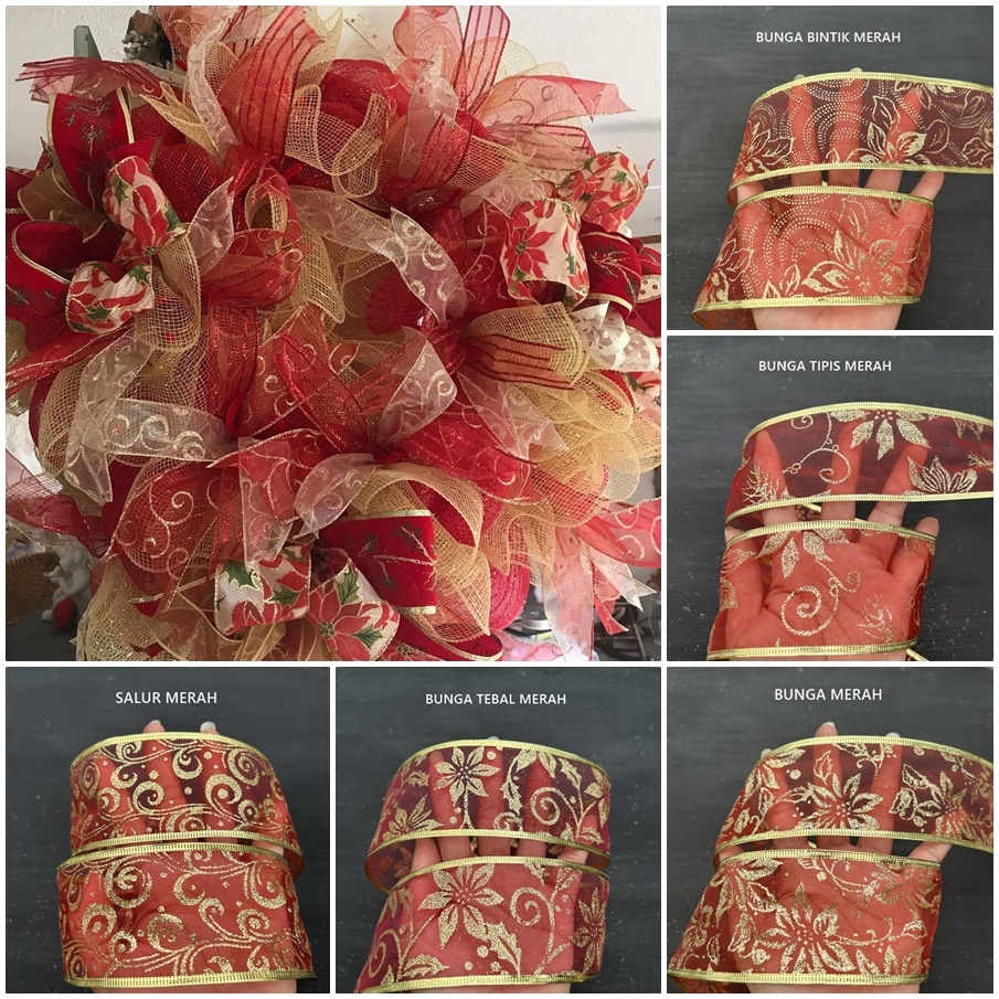 

PITA-48 : Pita Kaca / Pita Kain Organdi / Pita Organza 6,5cm Pinggir Kawat untuk Bouquet Buket Bunga Parcel Hampers Kado Natal Lebaran Imlek / Pita Pohon Natal (per meter)